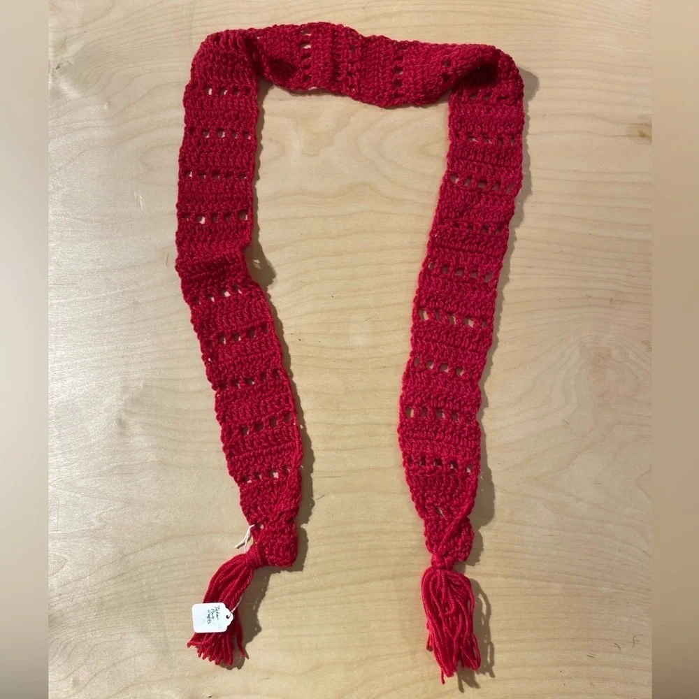 Handcrafted Red Crochet Skinny  Scarf (OT)